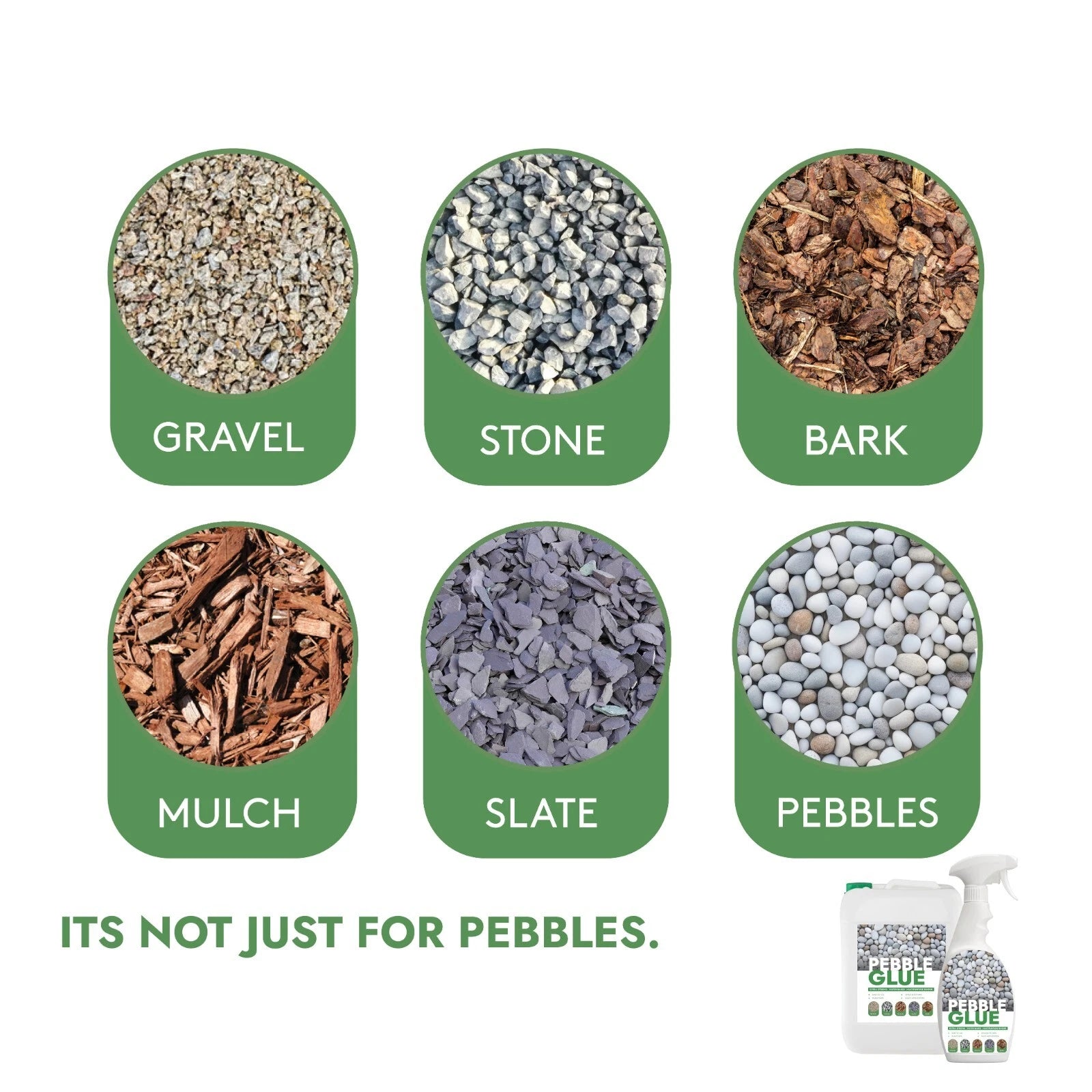 Pebble stone gravel bark mulch slate glue